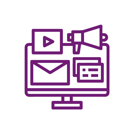 Icono de marketing digital en los servicios de Novaltia para farmacias socias.